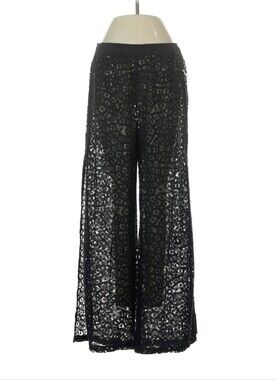 Venus Lace Wide-Leg Swim Cover Up Pants With Slits Black Small